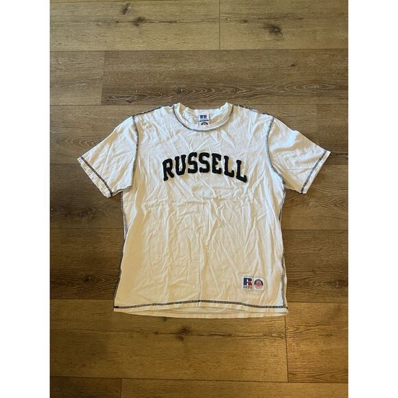 ASAP Worldwide Russell Athletic Fuzzy Logo White T Shirt Short Sleeve Large - Picture 1 of 3